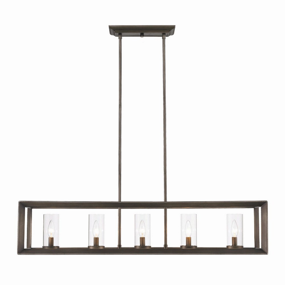 Golden Lighting-2073-LP GMT-Smyth - 5 Light Linear Pendant Gunmetal Bronze Clear Gunmetal Bronze Finish